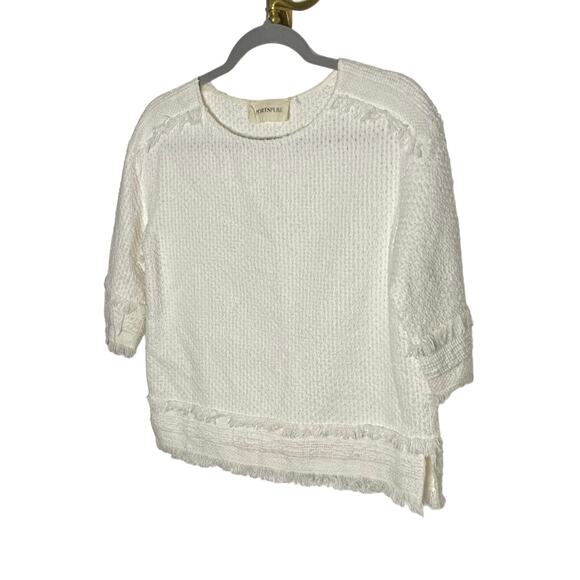 PortsPure Top Crew Neck Fringe Trim Knit Textured Cotton Coquette Grannycore M - Picture 2 of 7